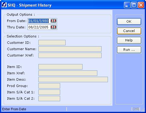 Select A to use the default date to search, or O to enter the option screen to select search criteria.