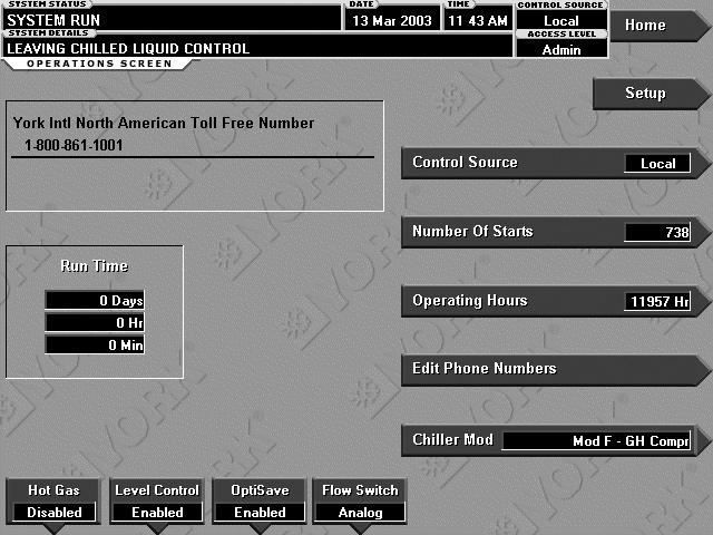 OPERATIONS SCREEN YK OPTISAVE "OptiSave" Enabled/Disabled Setpoint OVERVIEW This screen allows definition of general parameters having to do with the operation of the chiller.