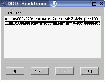 Backtrace Window The call stack is shown in the
