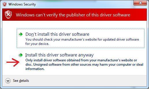 Click on the Install this driver software anyway big button. The driver is OK, really!