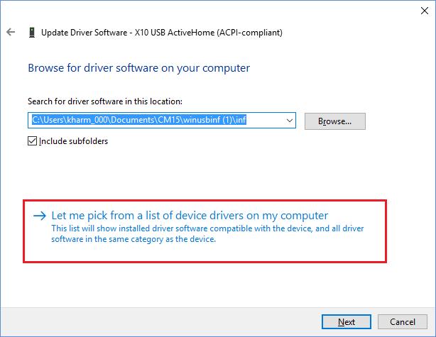 "Update Driver Software" from the popup menu.