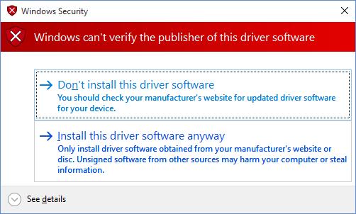 Press "Install this driver anyway".