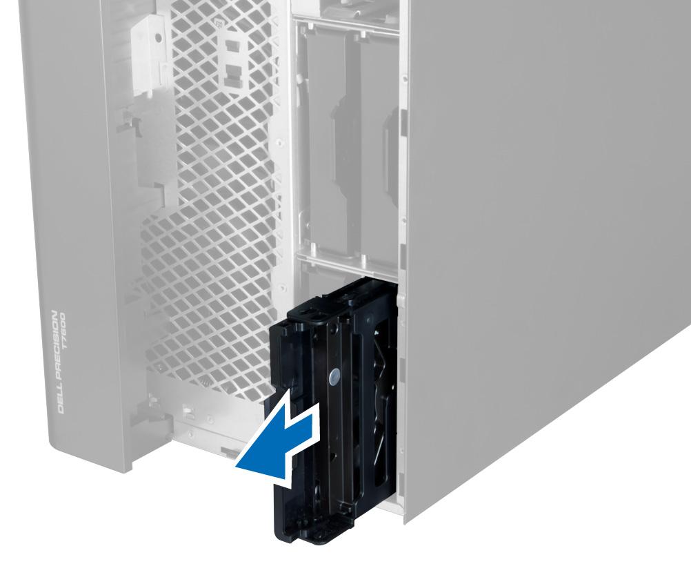 5. If a second hard drive is installed, Pull the clasp of the second hard-drive bracket in an outward