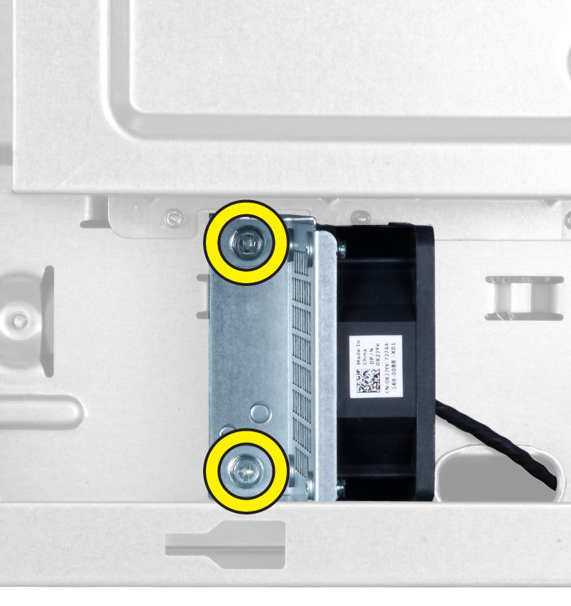 Installing the Hard-Drive Fan 1. Install the screws that secure the hard-drive fan to the system chassis. 2.