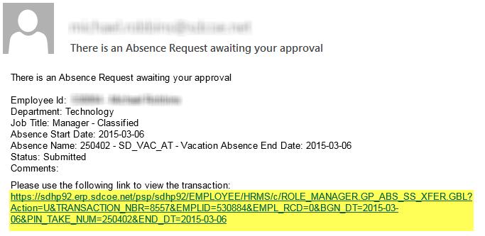 Approving Leave Requests (Managers Only) USED BY SDCOE ONLY Managers can approve, deny, or push back absence requests. Directions: 1.