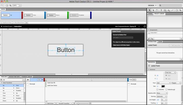 Button This component converts the artwork into an interactive button you can use to execute specific actions from the Interaction panel.