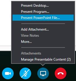 Give a PowerPoint Presentation Only a Presenter can give a PowerPoint presentation during a meeting. Only a Presenter using the full version of SFB can upload a PowerPoint presentation.