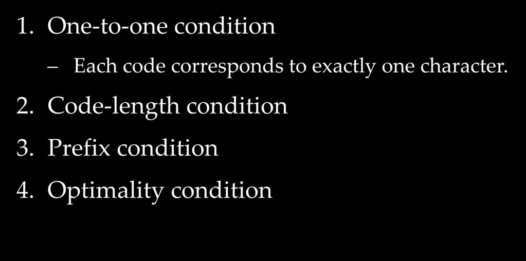 Conditions for code assignment 1.
