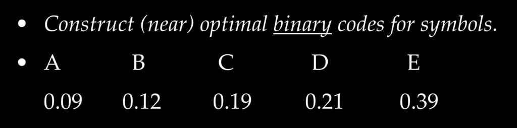Huffman coding Construct (near) optimal binary