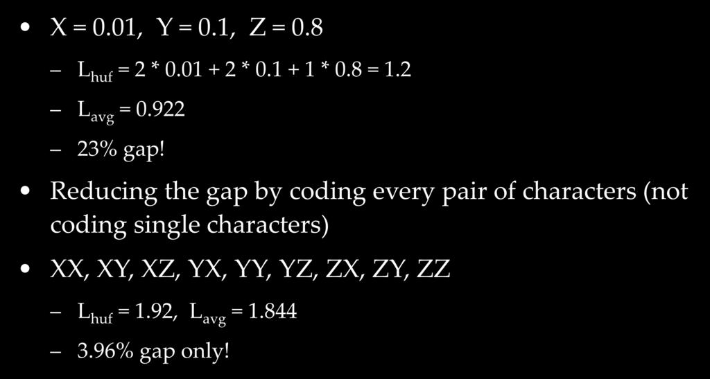 Improvements X = 0.01, Y = 0.1, Z = 0.8 L huf = 2 * 0.01 + 2 * 0.1 + 1 * 0.8 = 1.2 L avg = 0.922 23% gap!