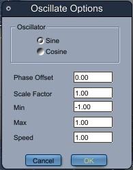 Sin. Control according to a sine wave. This starts at zero and oscillates between -1 and 1. Cos. Control according to a cosine wave. This starts at one and oscillates between -1 and 1. Phase Offset.