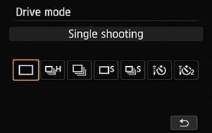 Drive Modes When and how many photos taken when push shutter From left to right: single, hi-speed