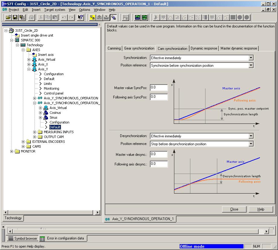 Integrating the Technology Template into Projects Figure 4-9 Example for presetting the superimposed synchronization conditions Presetting Dynamic response Table 4-9 Presetting of the dynamic