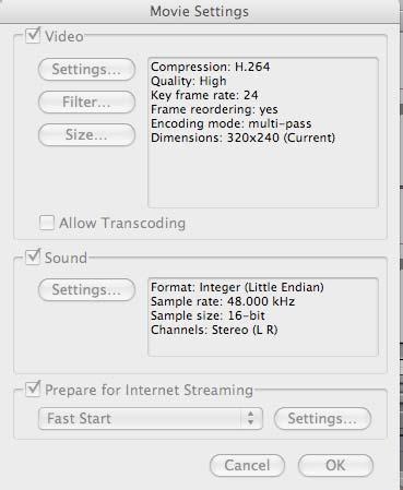 Export a Movie Custom Settings Use this export process to create a customized exported digital video file of your movie to be used on a particular device or application at a