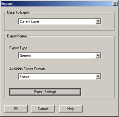Choose Export in the drop down box. g. In the export box change Data To Export to Current Layer.