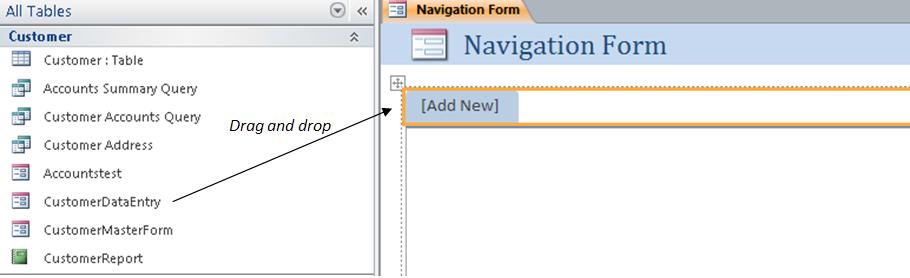 3. At this point a new Navigation Form will be created with a row of tabs across