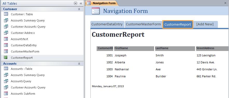 6. Next drag and drop the Customer Report as shown below. 7.