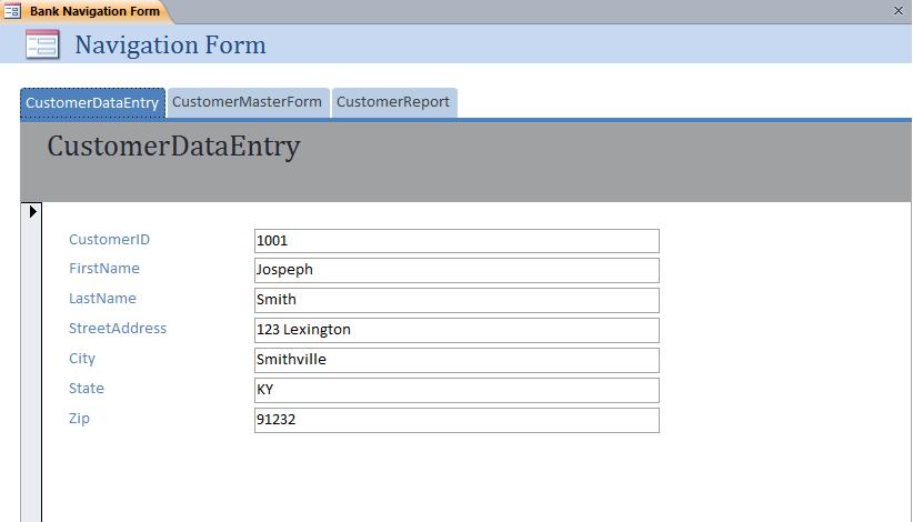 Double click on the Bank Navigation Form item as shown below: The Navigation