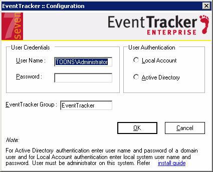 Figure 69 Configuration 22 Type valid user name and password in the User Name and Password fields respectively. Note: EventTracker services run under this account.
