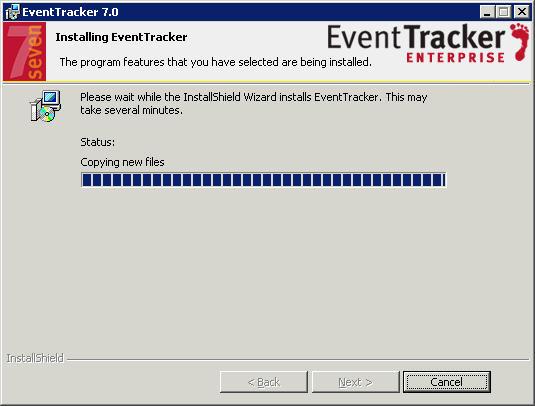 Figure 98 Installing EventTracker Agent InstallShield]R] Wizard initializes the configuration settings required for proper operation of EventTracker.