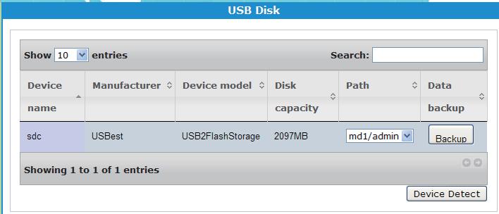 3.7 External device Your XL-NAS-400SA product can support up to three USB devices at one time. The two types of USB devices are described below. 3.7.1 USB drive Insert a USB drive in your XL-NAS-400SA product, click on Re-discover to display the information of the drive in the list and appear as a folder in the Network Neighborhood.