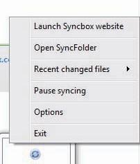 Once you have logged in the Syncbox icon display at