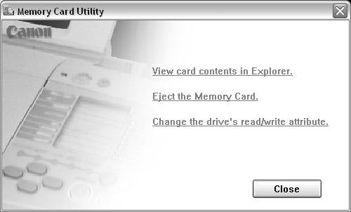 Printing Without a Computer To use the Memory Card Utility in Windows: Double-click the icon on the right side of the task bar.