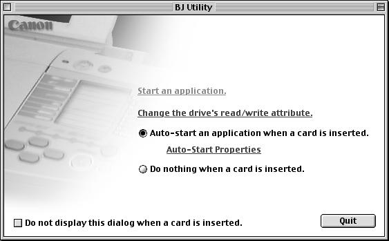 Printing Without a Computer To use the Memory Card Utility in Mac OS: In the Apple menu, select BJ Utility.