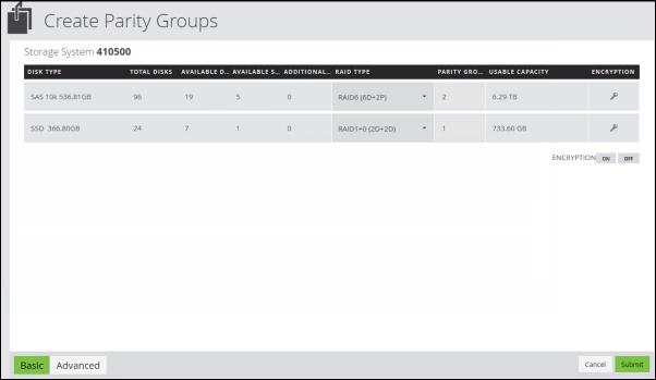 Creating parity groups Available spares detected for each disk type, disk speed, and capacity. Number of new or additional spares to reserve.