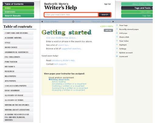 Get your bearings. Once you re logged in, you ll see all three panels of Writer s Help. In the center is your search box and getting started page.