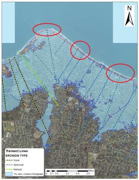 Coastal study revealed 3 areas where erosion analysis allows inundation by 1%-annualchance storm surge