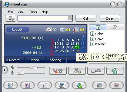 The Phontage Calendar display permits onscreen access to the Outlook Scheduler in two ways: 1. Double click on a date in the Calendar display, OR 2. Right-click the mouse over the calendar date. 3.