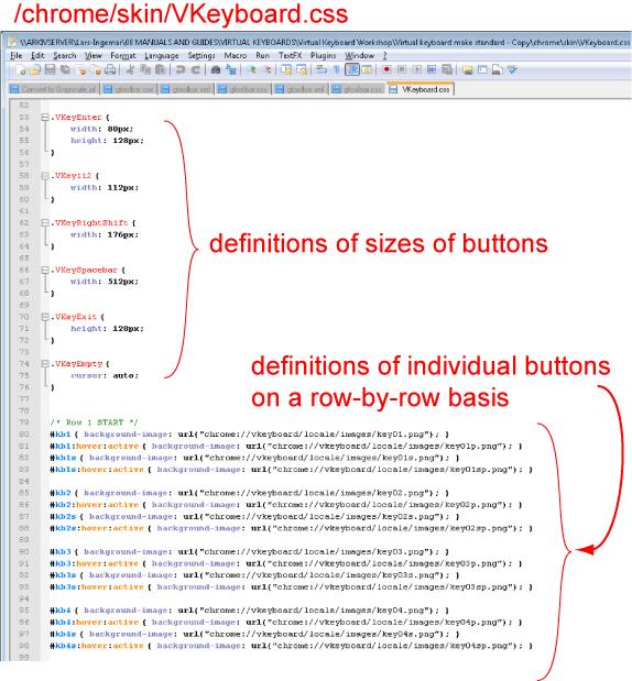 Figure 31. In the chrome/skin/vkeyboard.css file the sizes and behaviour of buttons are to be found. In the /chrome/content/vkeyboardoverlay.