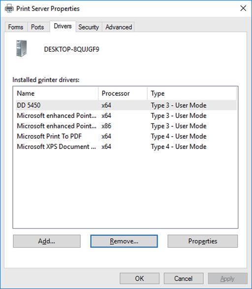 Click the [Drivers] tab in the [Print Server Properties] dialog box. Click the [Change Driver Settings] button.