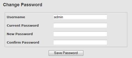 9.6 Change Password The Administration Password screen allows you to change the password used to log into the system. The name of the administrator user is admin. This cannot be changed.