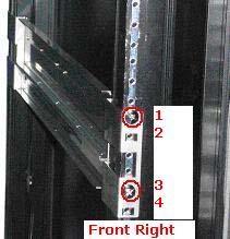 6. Place the right side rack rail on the rack cabinet.
