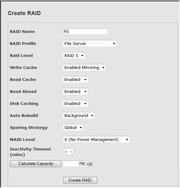 11. To create the RAID Set, click the Create RAID button. 12.