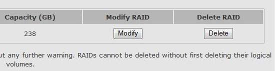 To modify the RAID, click on the Modify button in the row of the RAID of interest. 2.