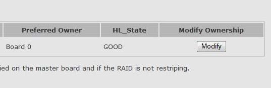 The RAID Functions RAID Ownership screen allows the user to view current RAID owners and also