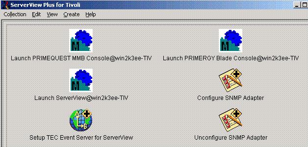 .. option from the ServerView Plus for Tivoli icon's context menu to display the icons representing the tasks and other tools for managing the ServerView product.