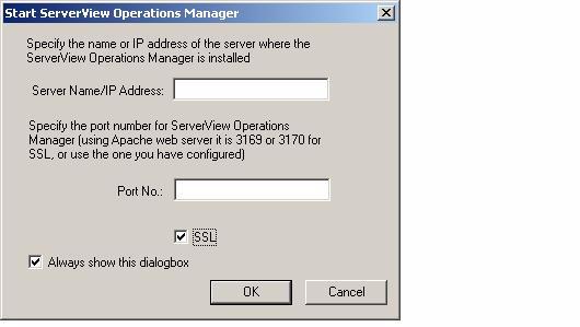 Features Using the ServerView Integration Pack in Tivoli TEC Starting ServerView Operations Manager the first time The first time you start ServerView Operations Manager, a dialog box opens in which