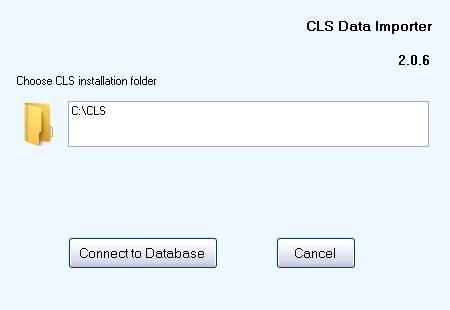 6.1. Connect to the CLS database Click the icon on the login screen and choose your installed CLS folder path by pressing the folder icon.