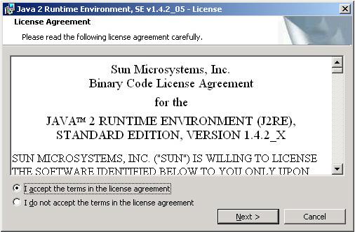 license agreement window. Please read the information contained in the agreement and select I accept the terms in the license agreement, then click the Next button.