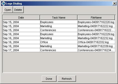 Show Logs (Ctrl+L) Displays a listing of all tasks that have been run by date, name and file name.