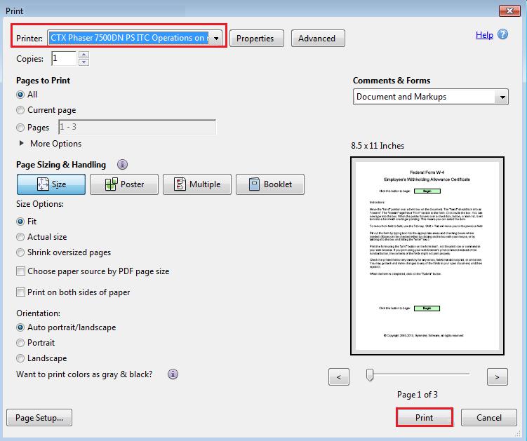 Then click < Print > If the computer you are using can access a single (default) printer, then click on the < Print Form > button located on the form (on some forms the button may be at the top of a