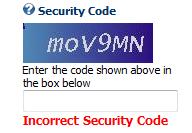 9) Enter the Security Code - a combination of uppercase and lowercase letters and/or numbers that will look similar to the following: If you get an error message stating that the Security Code is