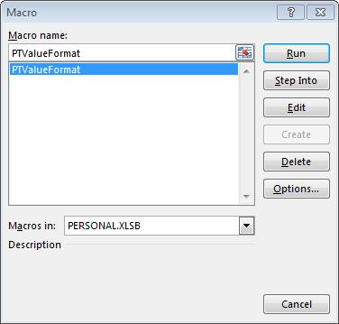 resulting Macro dialog box, as shown below, we simply pick our new macro and click the Edit button.