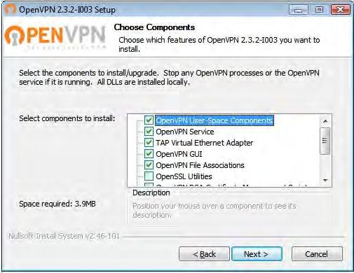 Read the License Agreement and click the I Agree button. The Choose Components screen displays: 7.