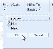 Query totals can be formed by clicking the summary sign and pick the wanted method(s).