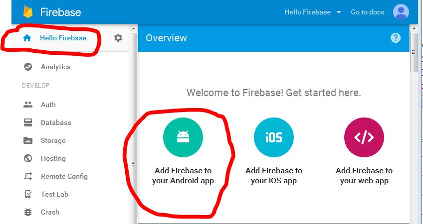 Firebase Project Console After